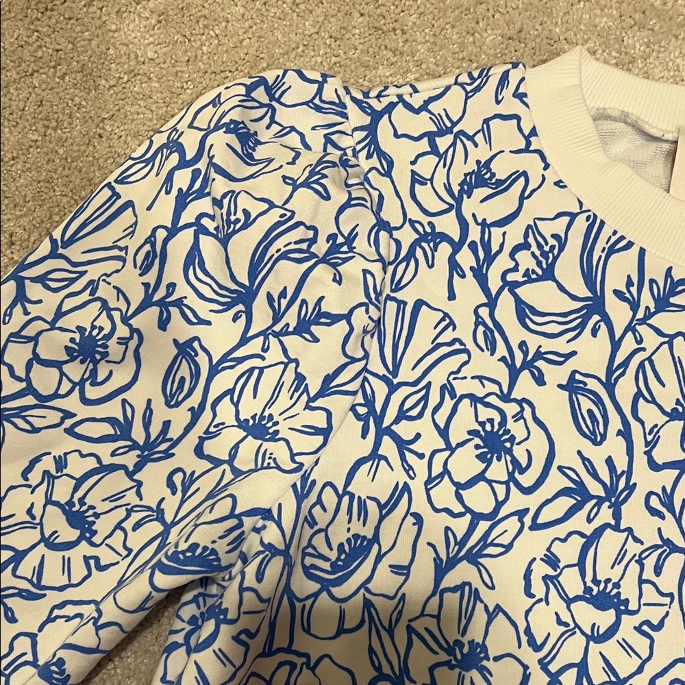 Sail to Sable Blue and White Floral Sweatshirt - Picture 2 of 3